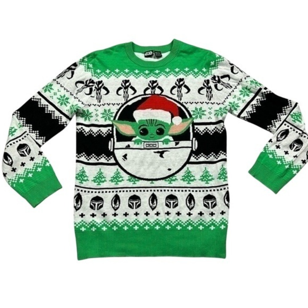 Star Wars Mandalorian Grogu Baby Yoda Ugly Christmas Sweater‎ Men's Medium Green